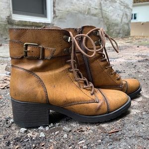 BROWN LEATHER COMBAT BOOTS WOMANS